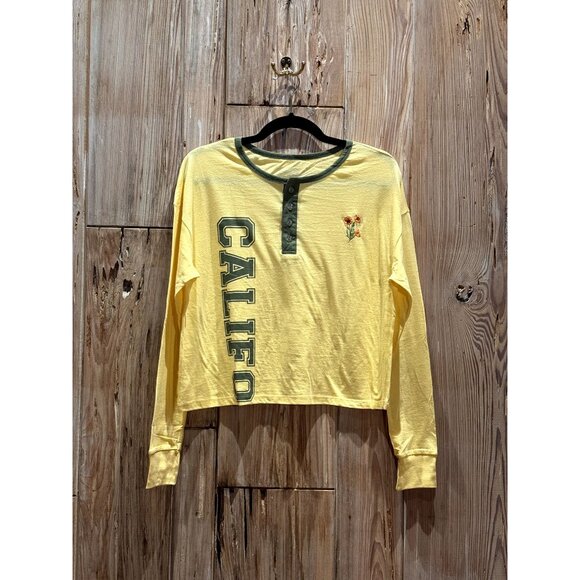 Desert Dreamer Cali Poppy Embroidered Crop Long Sleeve Shirt Vibrant Yellow W/ G - Picture 1 of 3